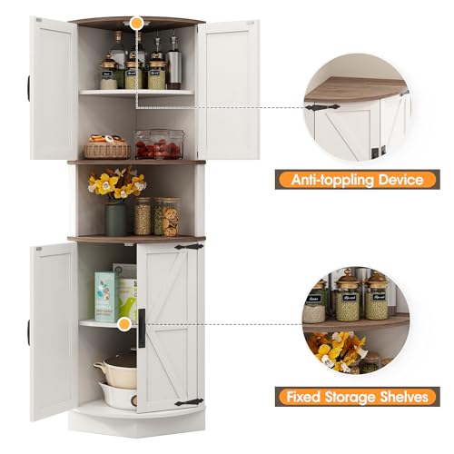 Vabches 64.8" Tall Farmhouse Corner Cabinet with 4 Doors and 5 Storage Shelves, Farmhouse Storage Cabinet with Barn Door Design, Home Space Saver for Living Room, Kitchen, Laundry Room,Grey