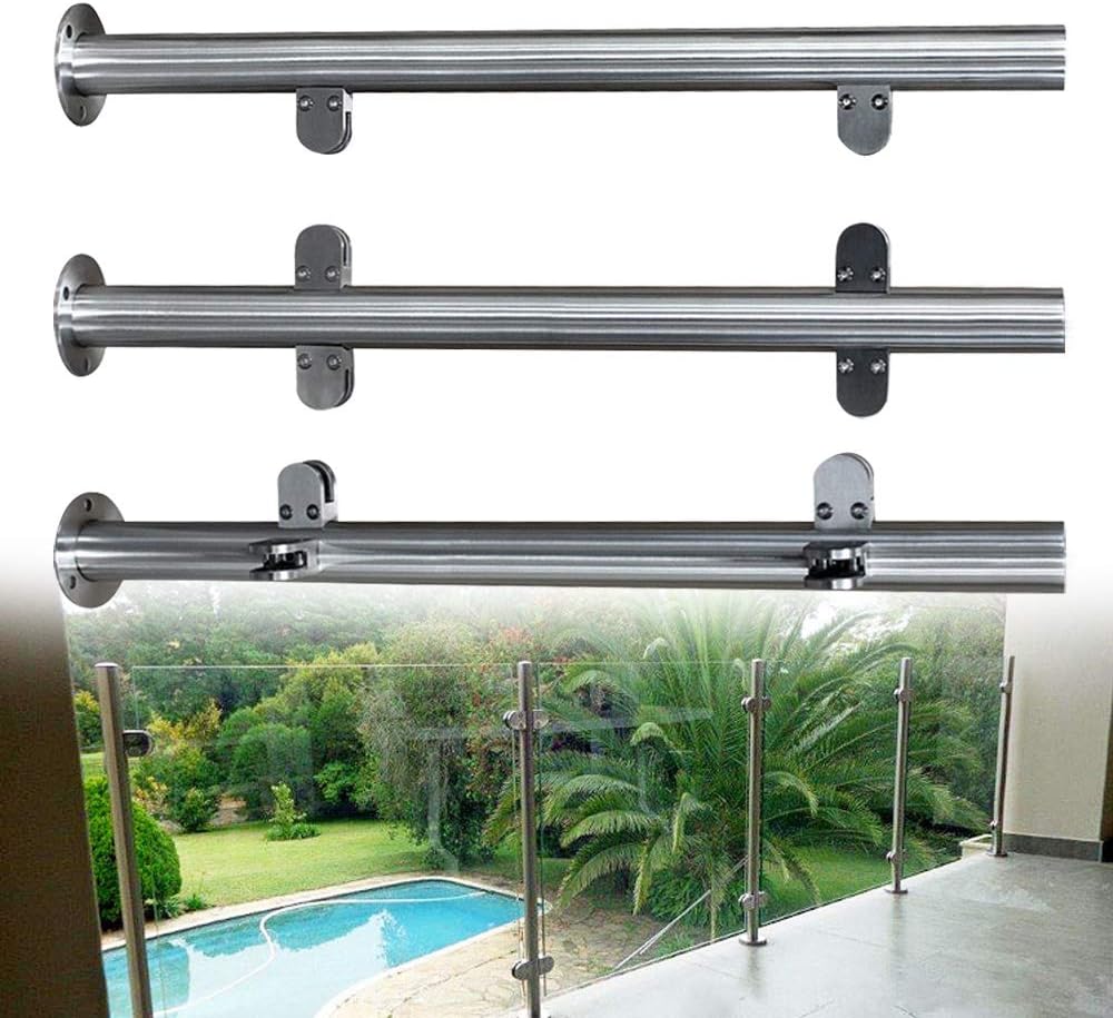 Glass Railing Post Glass Balustrade Railing Post 304 Stainless Steel Railing Fence Pole Handrail Garden Fencing 90-110CM (35" Middle Post) Pack of 2