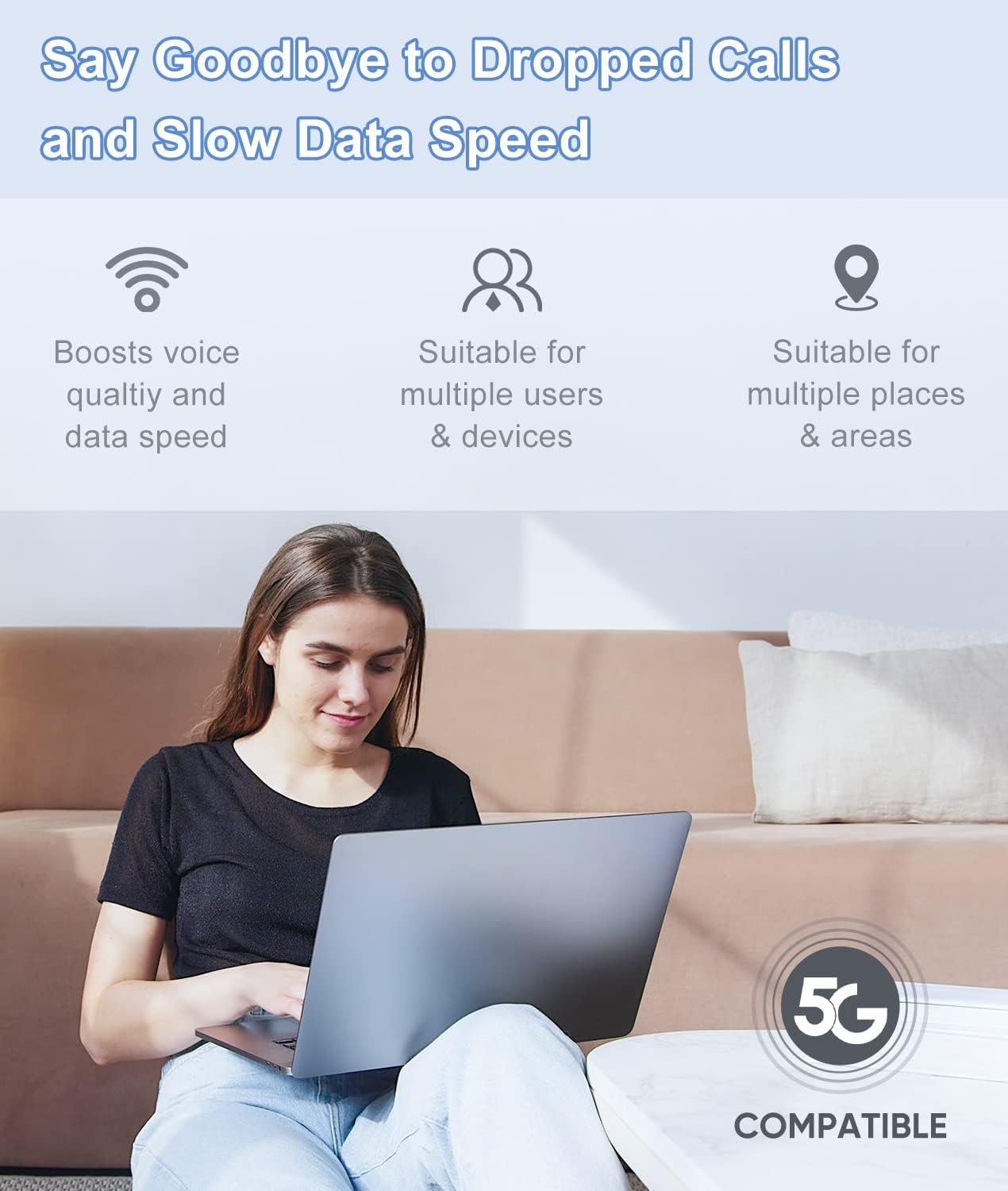 Amazboost Cell Phone Signal Booster for Home and Office - Up to 1,500 Square ft, 5 Band Cell Phone Booster 3G 4G LTE, Cell Booster for All US Carriers - Support Band 2/4/5/12/13/17/25 - FCC Approved