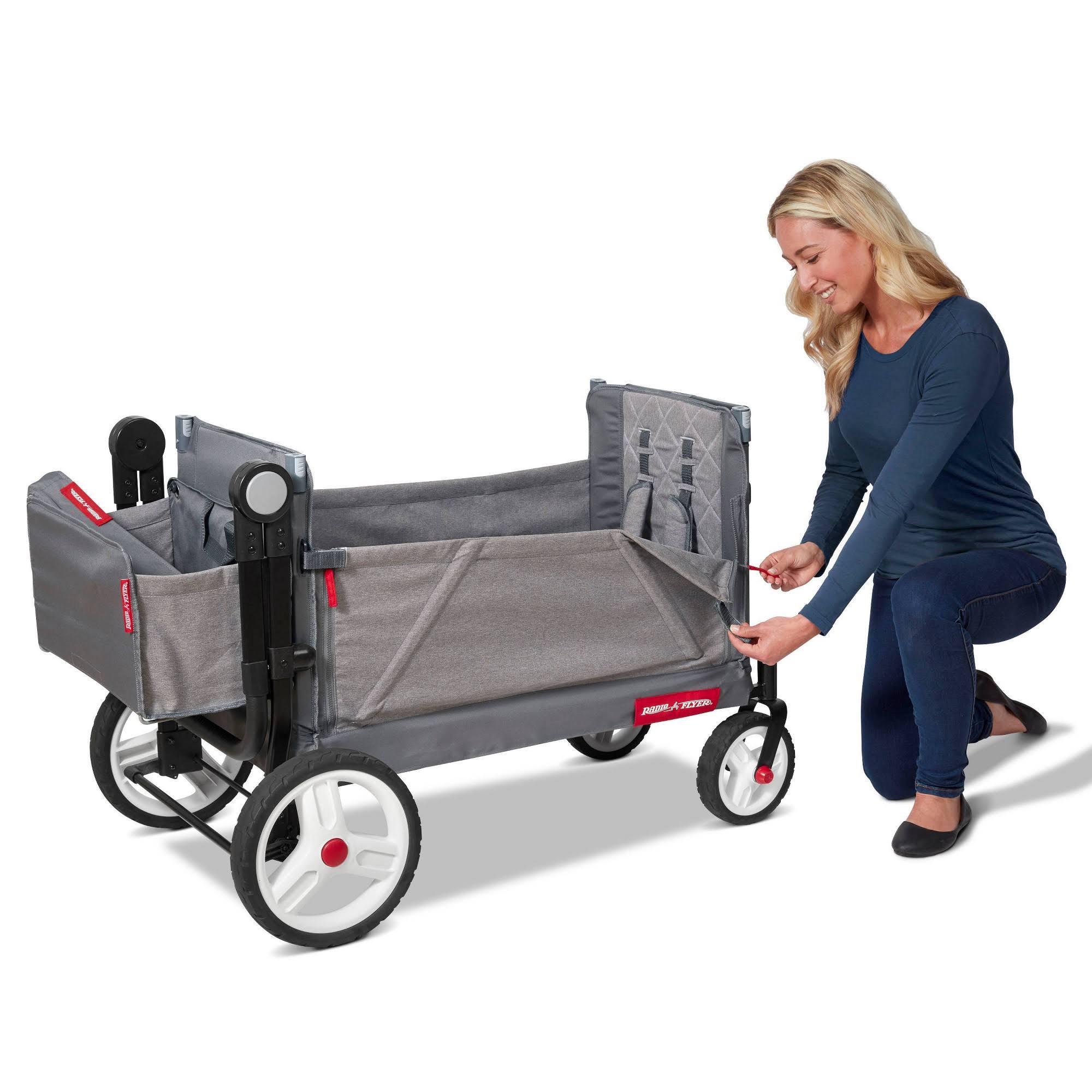 Radio Flyer Odyssey Stroller Wagon, Baby Stroller Wagon with Canopy and Bag, Grey