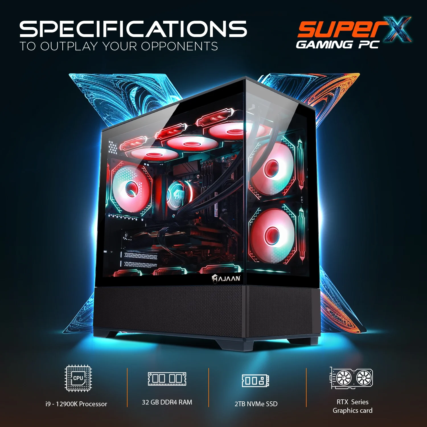 HAJAAN SuperX Gaming PC – Liquid Cooled - Intel i9 12900K - GeForce RTX 3060 12GB - 32GB DDR4 - 2TB NVMe SSD - Windows 11 Pro - WiFi - Bluetooth - Mechanical Keyboard Mouse