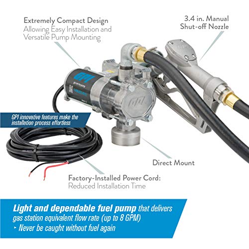 GPI - EZ-8 Fuel Transfer Pump, Manual Nozzle or Pump Only, 8 GPM fuel pump, 10' Hose, Power Cord, Adjustable Suction Pipe
