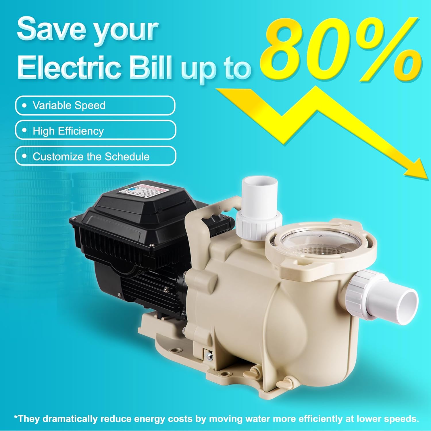 LINGXIAO Variable Speed Pool Pump Inground 2HP with Filter Basket - 115V/208-230V Variable Speed Pump, Low Noise & Energy Star Certified, 1.5" or 2" Fit Includes