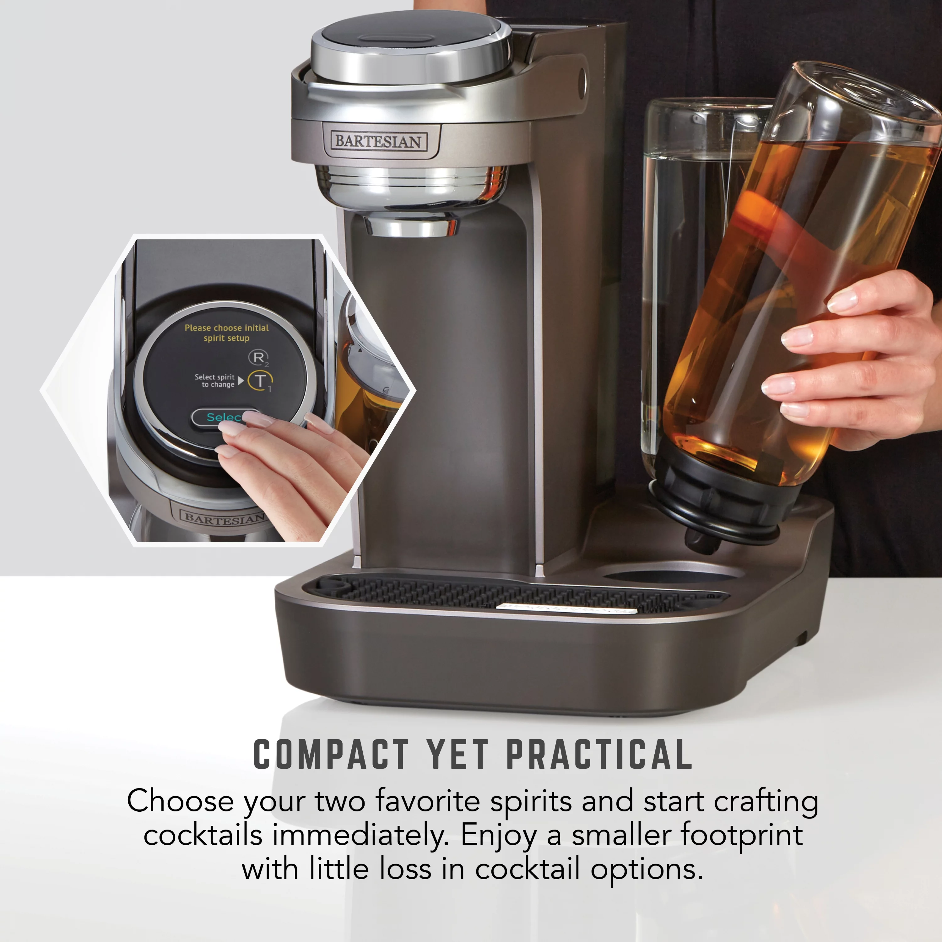 Bartesian Duet Premium Cocktail Machine for the Home Bar, 2 Glass Spirit Bottles