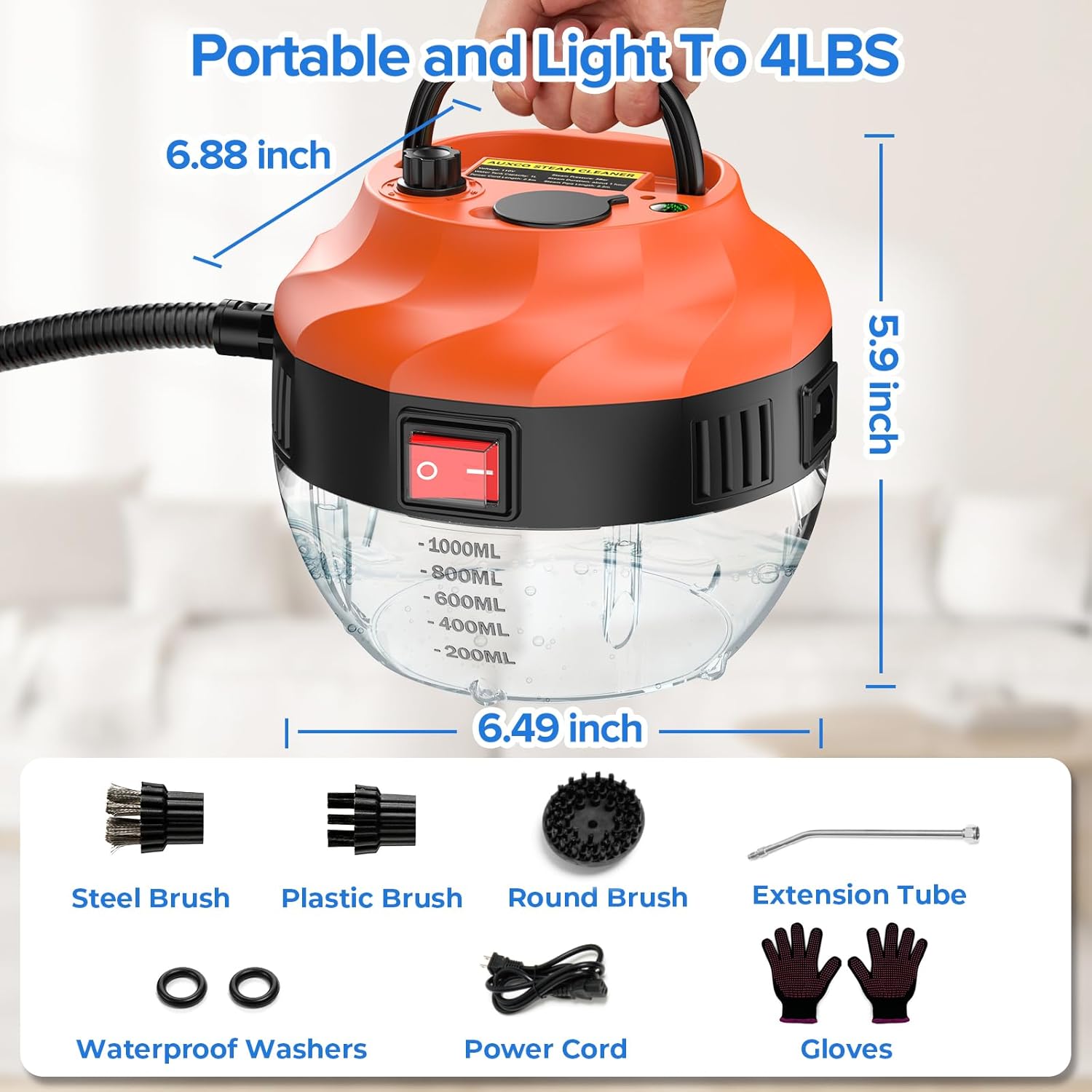 2500W Steam Cleaner, High Pressure Steamer for Cleaning, Portable Handheld Steam Cleaners for Home Use, Steamer for Car Detailing, Steam Cleaner for Upholstery, Kitchen, Bathroom, Grout and Tile