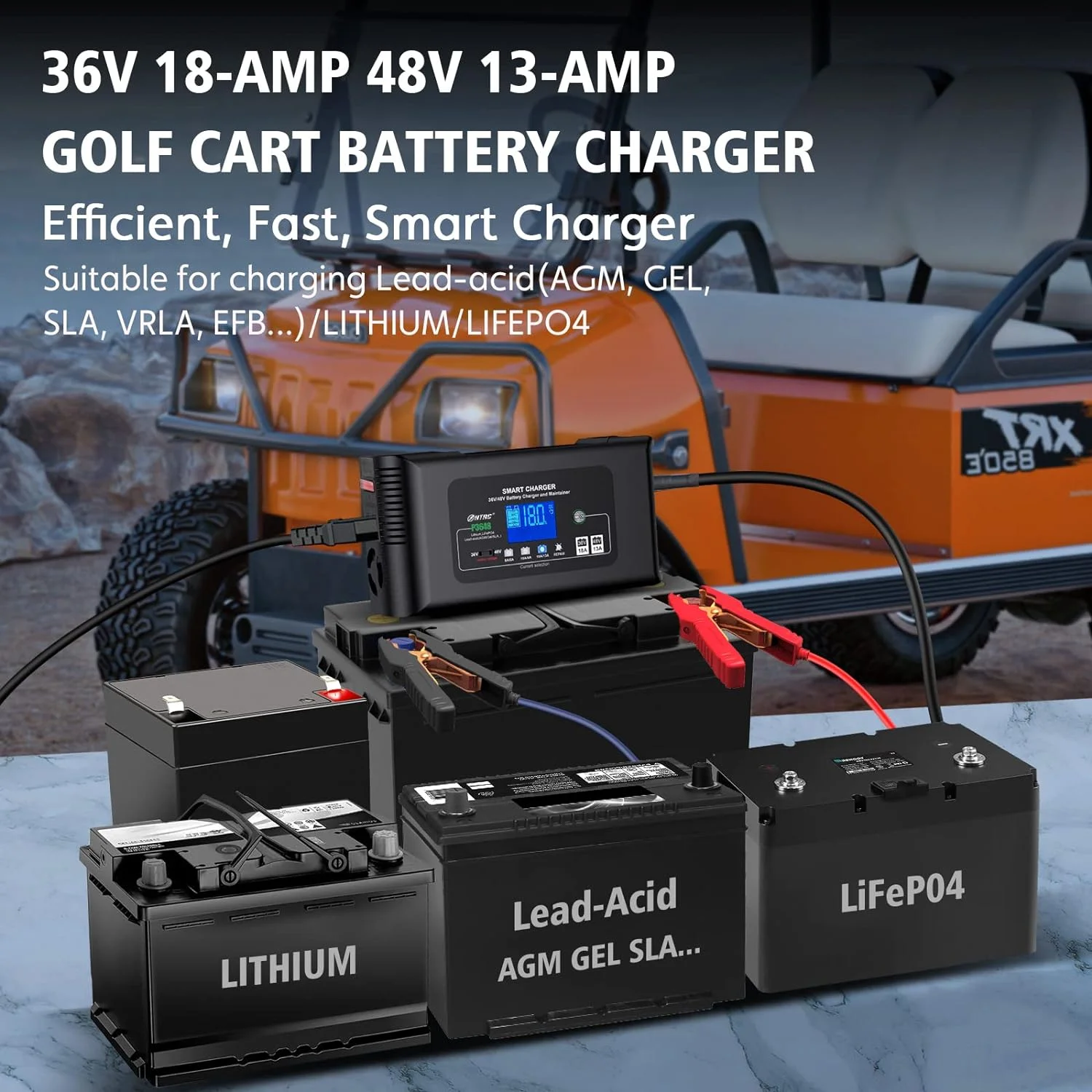 Golf cart Battery Charger, 48V 13A and 36V 18A Trickle Battery Charger,48 Volt cart Golf Charger,for 48 Volt Club Golf Car,Lithium,LiFePO4,Lead-Acid AGM/Gel/SLA..Battery Charger,3 Pin Round Plug - Curated Treasures Market