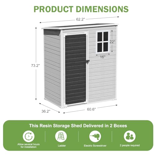 6x4 FT Outdoor Storage Shed, Waterproof Thicker Resin Shed with Floor & Lockable Door & Window & Vents, Plastic Tool Shed for Backyard, Patio, Poolside, All Weather Use, Lawn, Dove Grey