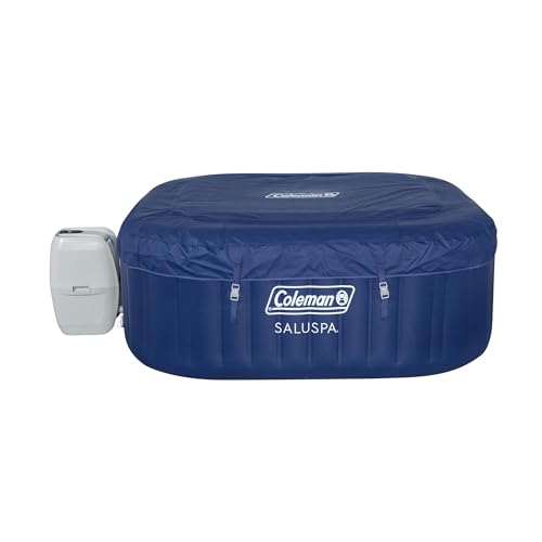 Coleman SaluSpa AirJet 4 to 6 Person Inflatable Hot Tub Square Portable Outdoor Spa with 140 Soothing AirJets and Insulated Cover, Gray