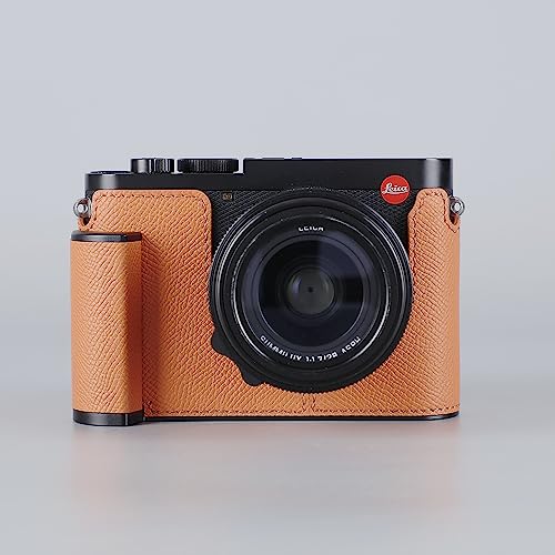Camera Half Case for Leica Q3,SIUTATDSH Vintage Metal Genuine Leather Camera Protective Cases Stylish Portable Shockproof (BlackC)