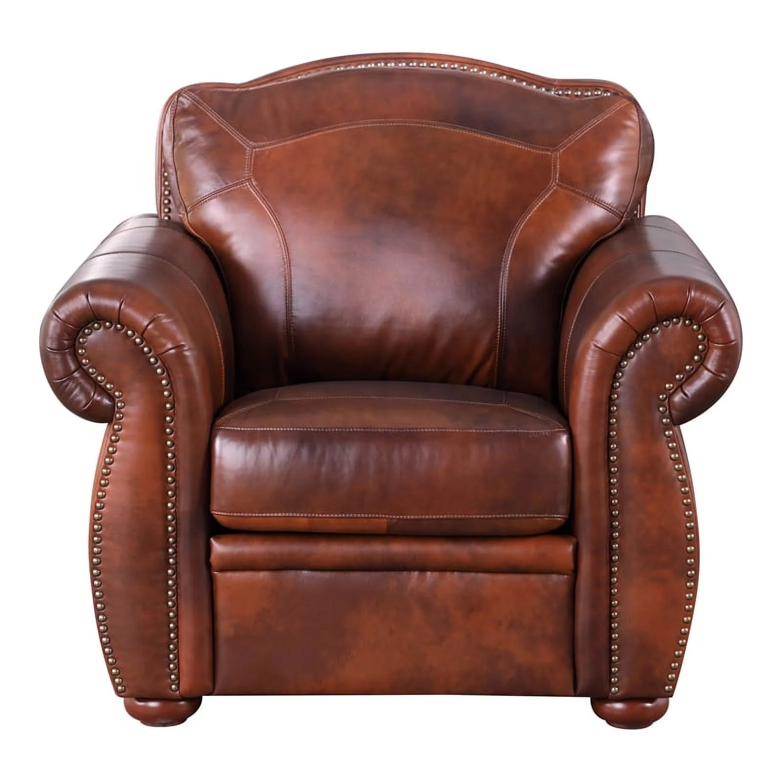 Leather Lusso Rowan Traditional Genuine Leather Accent Chair in Marco Brown