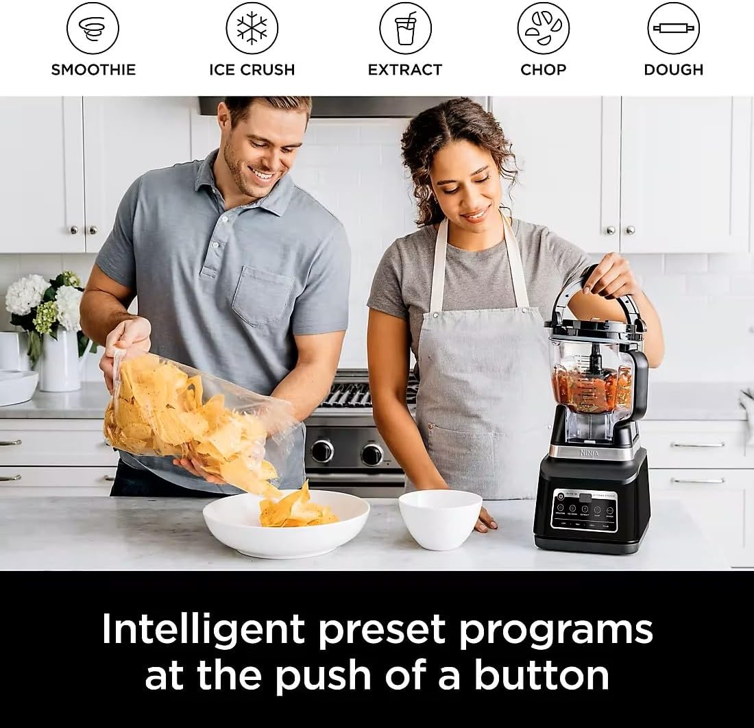 Ninja BN805A Pro Plus Kitchen System, 1400W, 5-in-1: Smoothies, Chop, Dough, Auto IQ, 72oz Blender Pitcher, 64oz Processor Bowl, 2x32oz Cups, Black