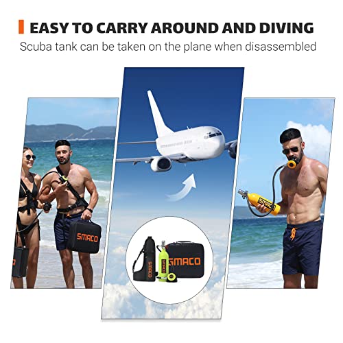 SMACO Mini Scuba Tank S400 Scuba Tank 1.0L Capacity with 15-20 Minutes Underwater Breathing(No More Than 33ft) Portable Diving Gear Emergency Backup Diving Tank Rescue Pony Bottle