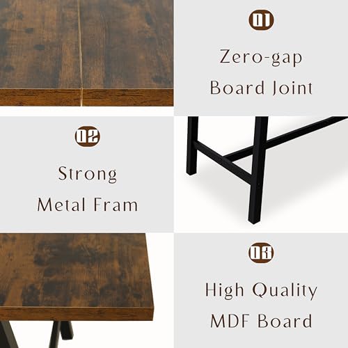 71" Dining Table for 6 to 8 People, Large Farmhouse Wood Kitchen Table with Strong Metal Frame, 350 Pound Capacity Legs - Rustic Brown