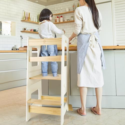 WOOD CITY Kitchen Step Stool - Safe Montessori Standing Tower for Kids with Safety Rail, Height Adjustable Toddler Ideal Helper for Learning New Skills, Anti-Slip Protection for Bathroom - Green…
