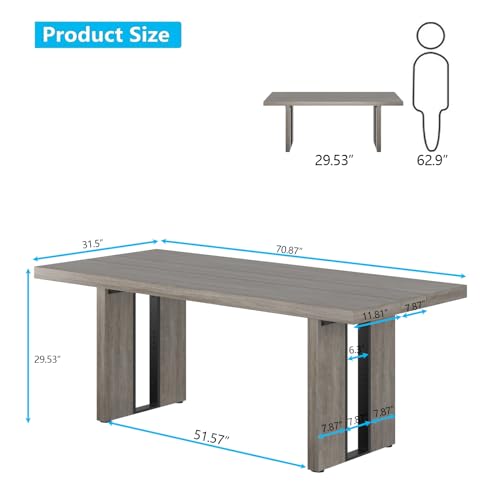 71" Large Dining Table, Rustic Farmhouse Dinner Table for 6 to 8 People, Rectangular Thick Kitchen Table with Heavy Duty Legs for Dining Room (Rustic)