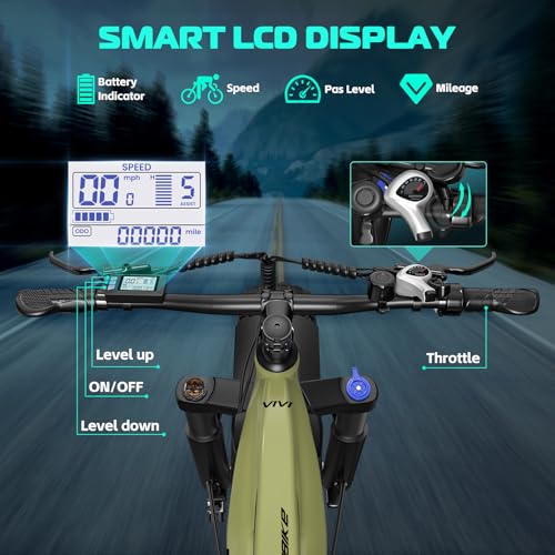 Vivi ACE01 Electric Bike for Adults, 26" x 4.0 Fat Tire Ebike, 1475W Peak Motor Torque Sensor Electric Mountain Bike, 25MPH Electric Bicycle with 48V 15AH Battery, Hydraulic Brake, UL 2849 Certified