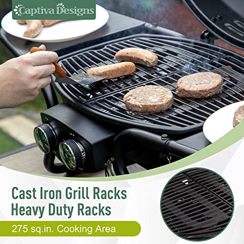Captiva Designs 4-Burner Propane Gas BBQ Grill with Side Burner & Porcelain-Enameled Cast Iron Grates, 42,000 BTU Output Barbeque Grill for Outdoor Cooking Kitchen and Patio Backyard Barbecue, Golden