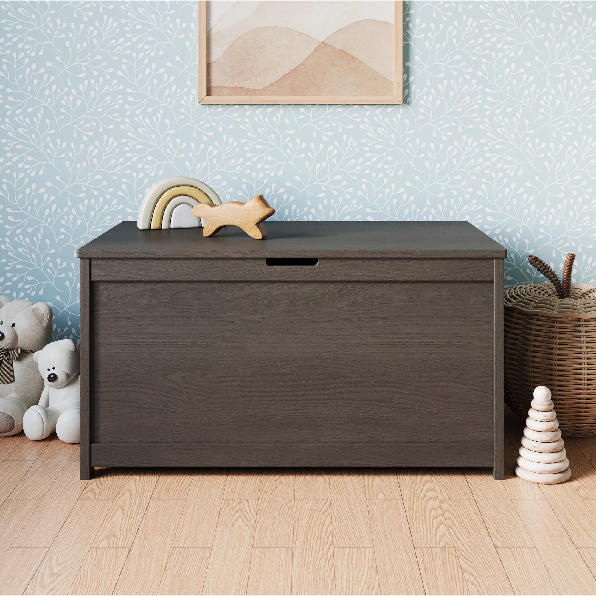 Child Craft Scout 4-Piece Nursery Set with 4-in-1 Convertible Crib, Dresser with Changing Table Topper, Cozy Glider, and Toy Box (Dapper Gray)