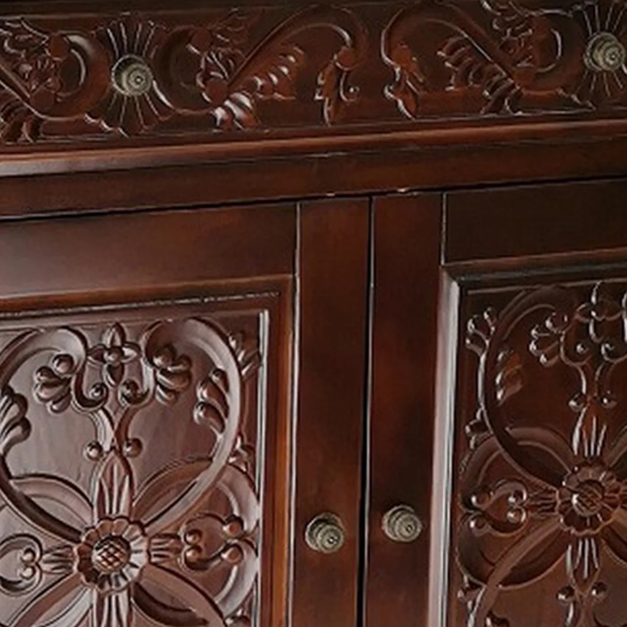 Chest with Double Door Storage and Intricate Carved Details, Brown- Saltoro Sherpi