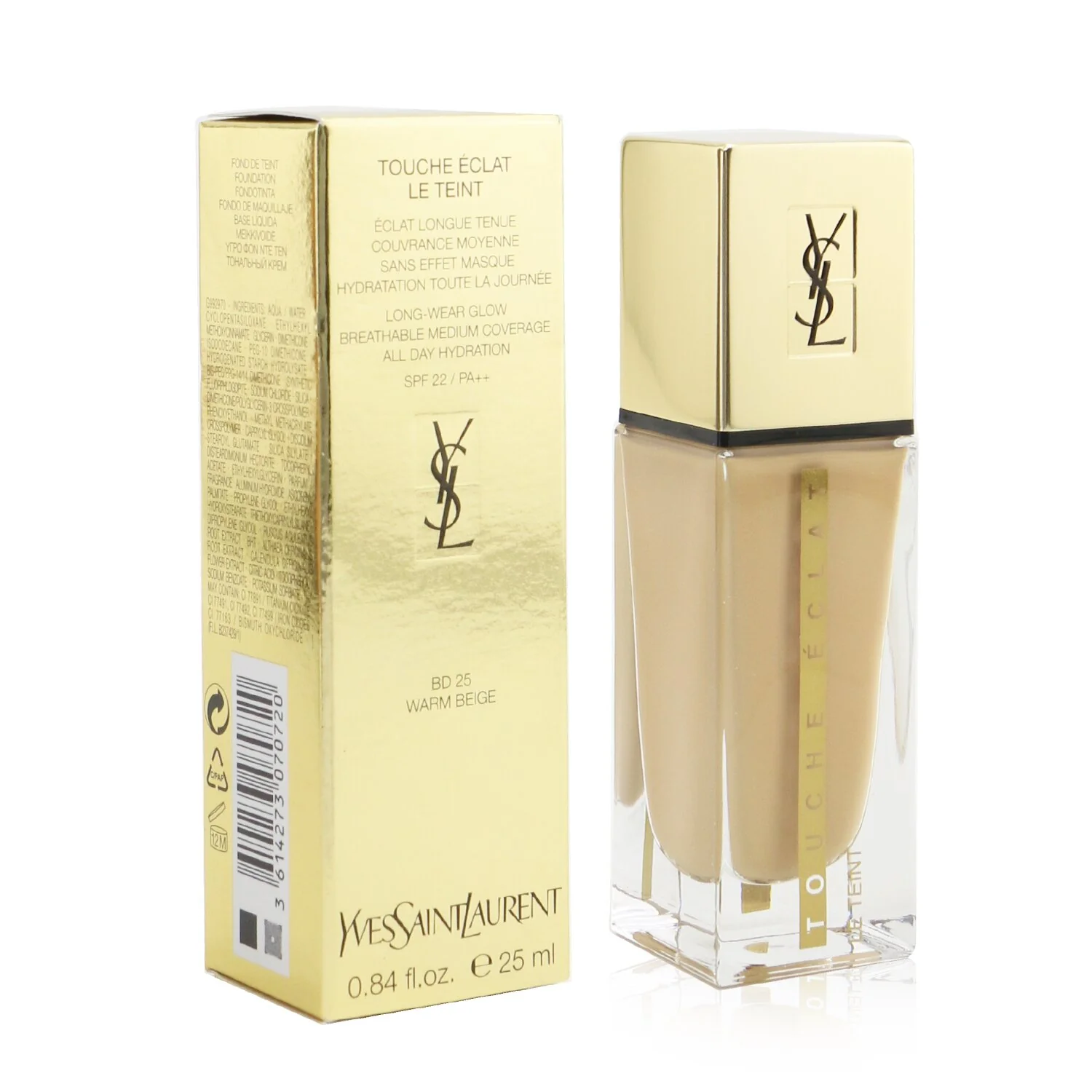 Yves Saint Laurent Touche Eclat Le Teint Long Wear Glow Foundation SPF22 - # B50 Honey  25ml/0.84oz