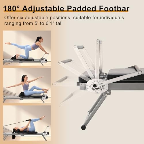 Foldable Pilates Reformer, Home Pilates Reformer Machine -Perfect for Tall People-5 Metal Resistance Springs-Up to 440 lbs Weight Capacity for Intermediate and Beginners Users