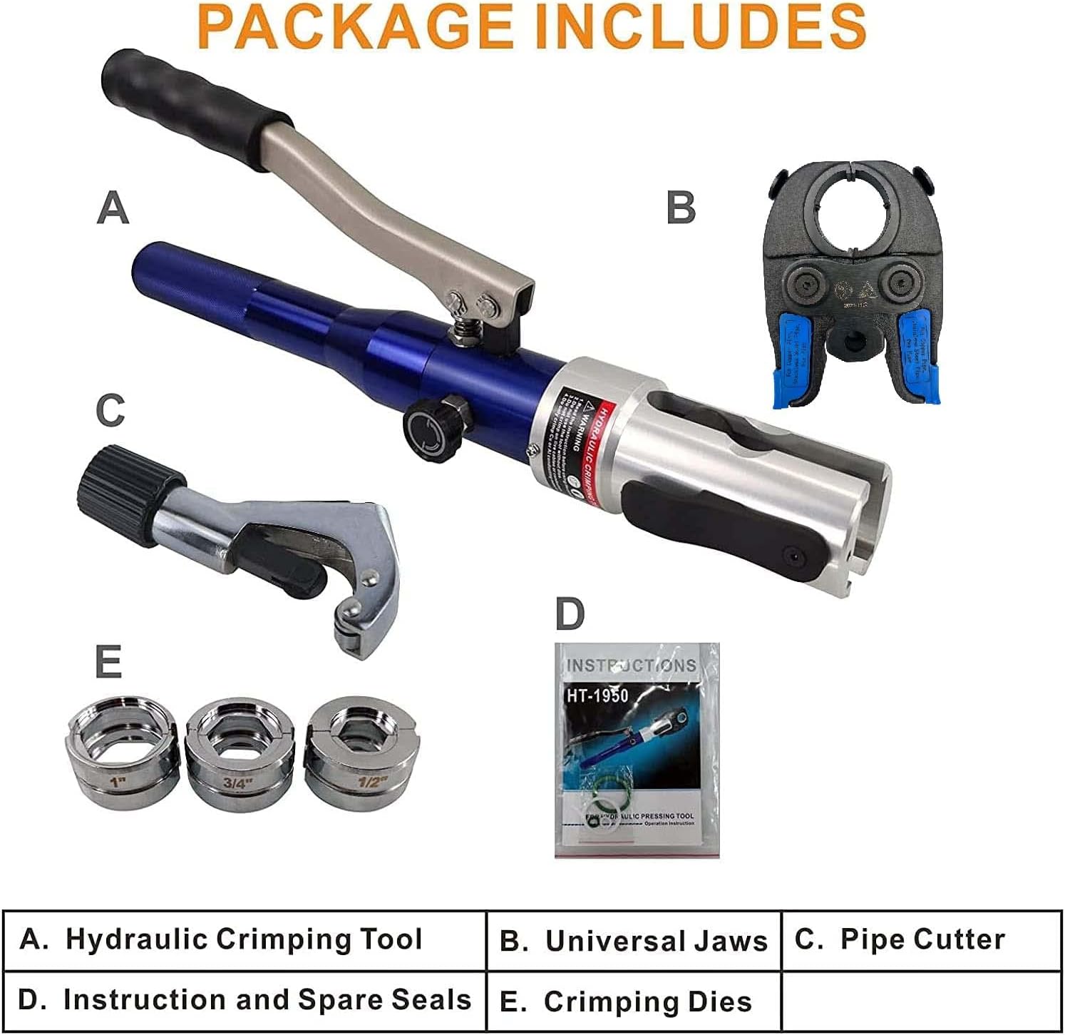 IBOSAD Copper Tube Fittings Hydraulic Pipe Crimping Tool with 1/2 inch,3/4 inch and 1 inch Jaw Copper Pipe Propress Crimpers Pressing Pliers,Suit for Narrow Space and Tee Fitting，Hydraulic drive