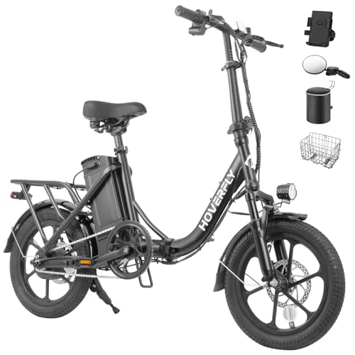 HOVERFLY H3 16" Electric Bike, Max 28Miles Range(Pedal-Assist) Folding E-Bike with Removable Battery, Front Suspension and Commuter Electric Bicycle Adults