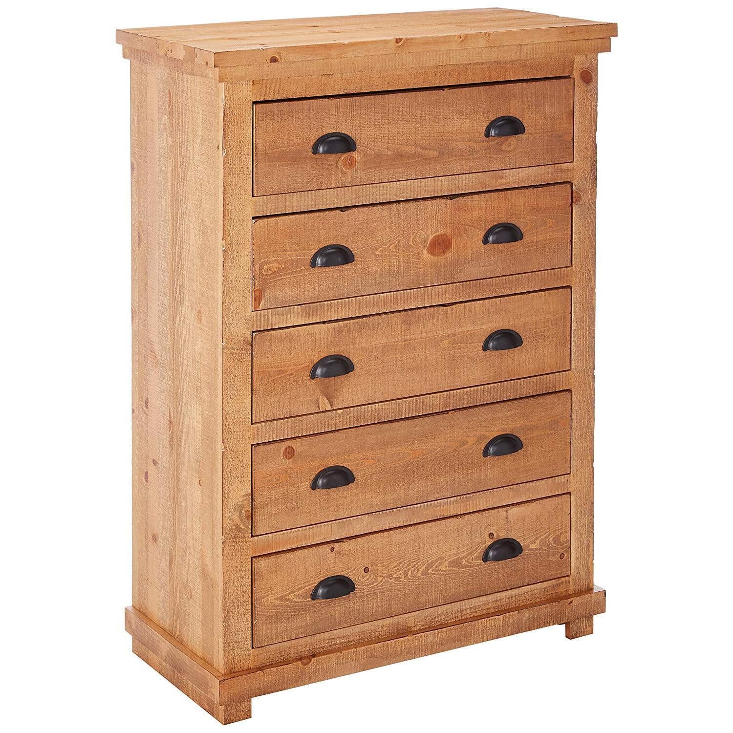 Progressive Furniture Willow 5 Drawer Wood Chest in Distressed Pine Tan - Curated Treasures Market
