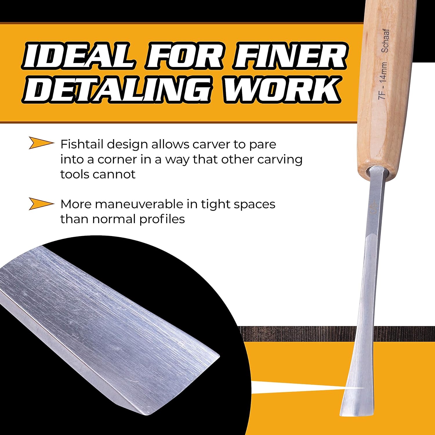 Schaaf Wood Carving Tools, 4pc Detail Chisel Set with Canvas Case | Fishtail Gouges to Reach into Spaces Other Chisels Can't | Sharp, Quality-Tested CR-V 60 Steel Blades Pack of 2