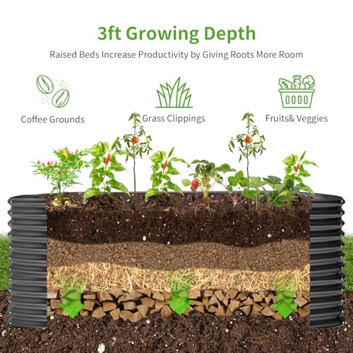 Land Guard 8x4x3ft Oval Galvanized Raised Garden Beds, Large-Capacity Metal Planter Box Outdoor, Durable Deep Raised Garden Bed 3ft Tall, Raised Beds for Gardening Vegetables, Cream Yellow