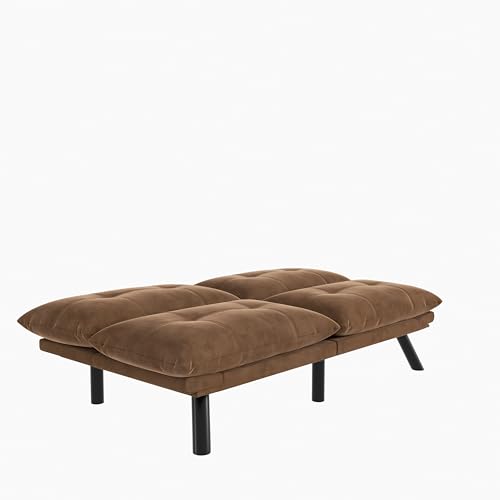 Warmiehomy Velvet Convertible Futon Sofa Bed, 70.87" Comfy Loveseat Sleeper Sofa with Adjustable Backrest Armrest and Wood Legs 2 Seater Small Couches for Living Room, Bedroom, Navy Blue