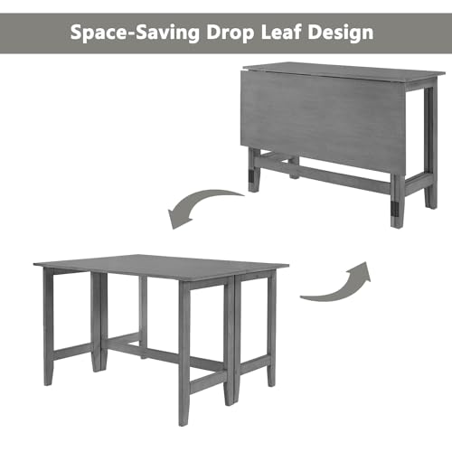 Versatile Farmhouse Dining Table – Expandable Design with Drop Leaf, Solid Wood Frame, Transformative Furniture for Small Spaces, Rustic Modern Style,Perfect for Home and Apartment (White)