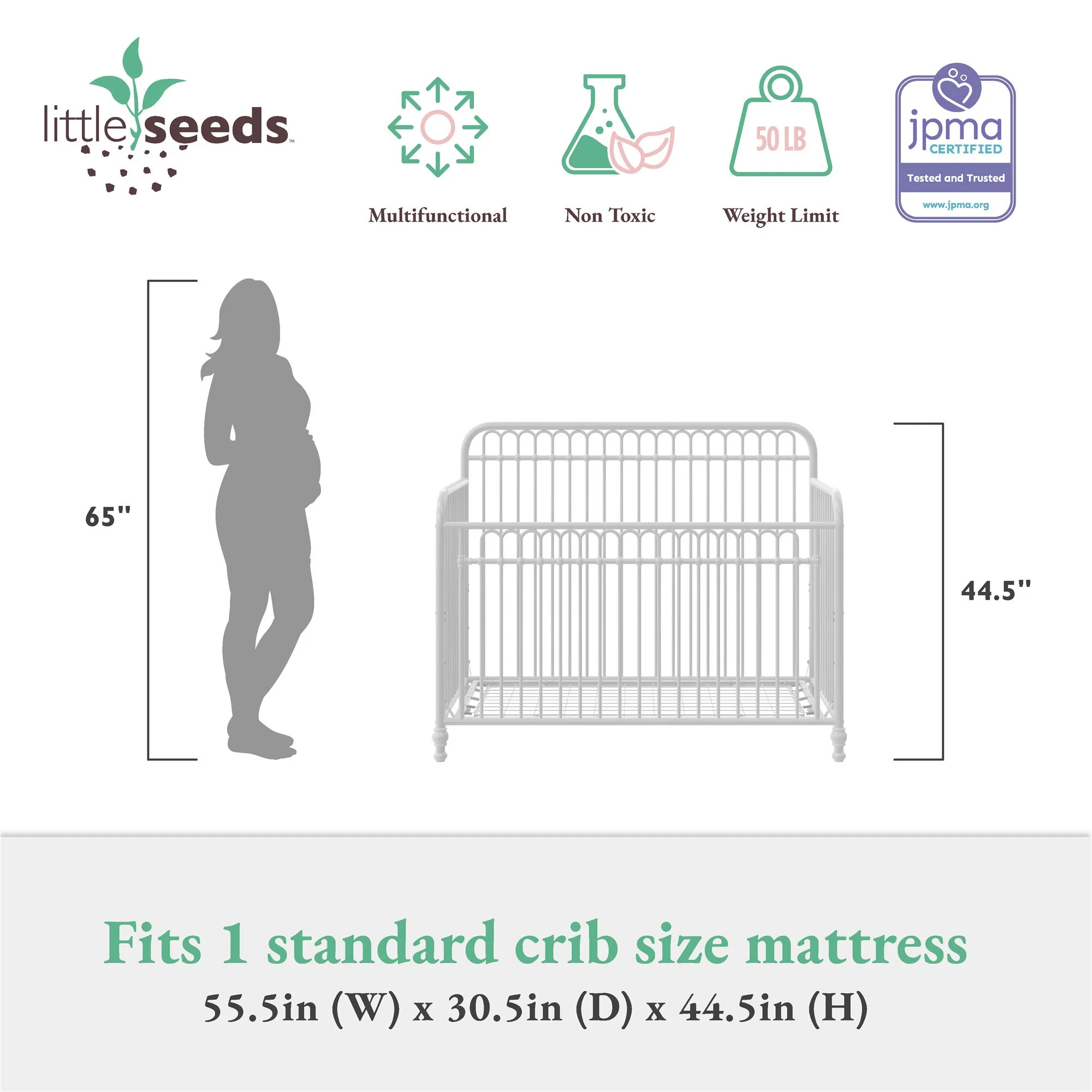 Little Seeds Ivy 3-in-1 Convertible Metal Crib, Off White - Curated Treasures Market