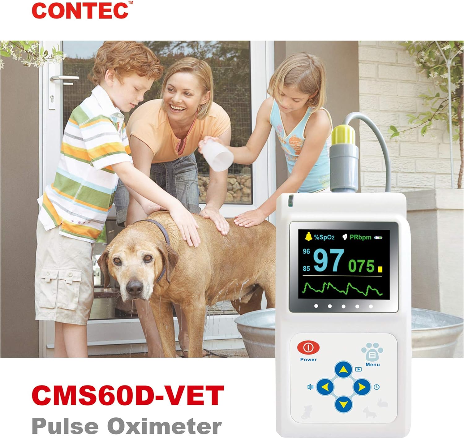 CONTEC CMS60D-VET Veterinary Pulse Oximeter Handheld Machine for Cat and Dog with Pulse Rate Tongue/Ear SPO2 Probe