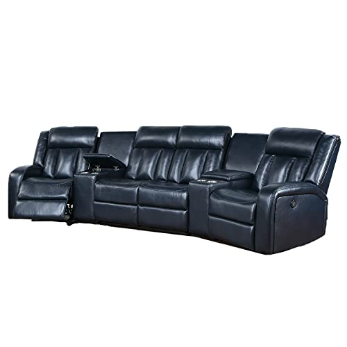 Poundex Leatherette Power Sectional with Cup Holders, Grey