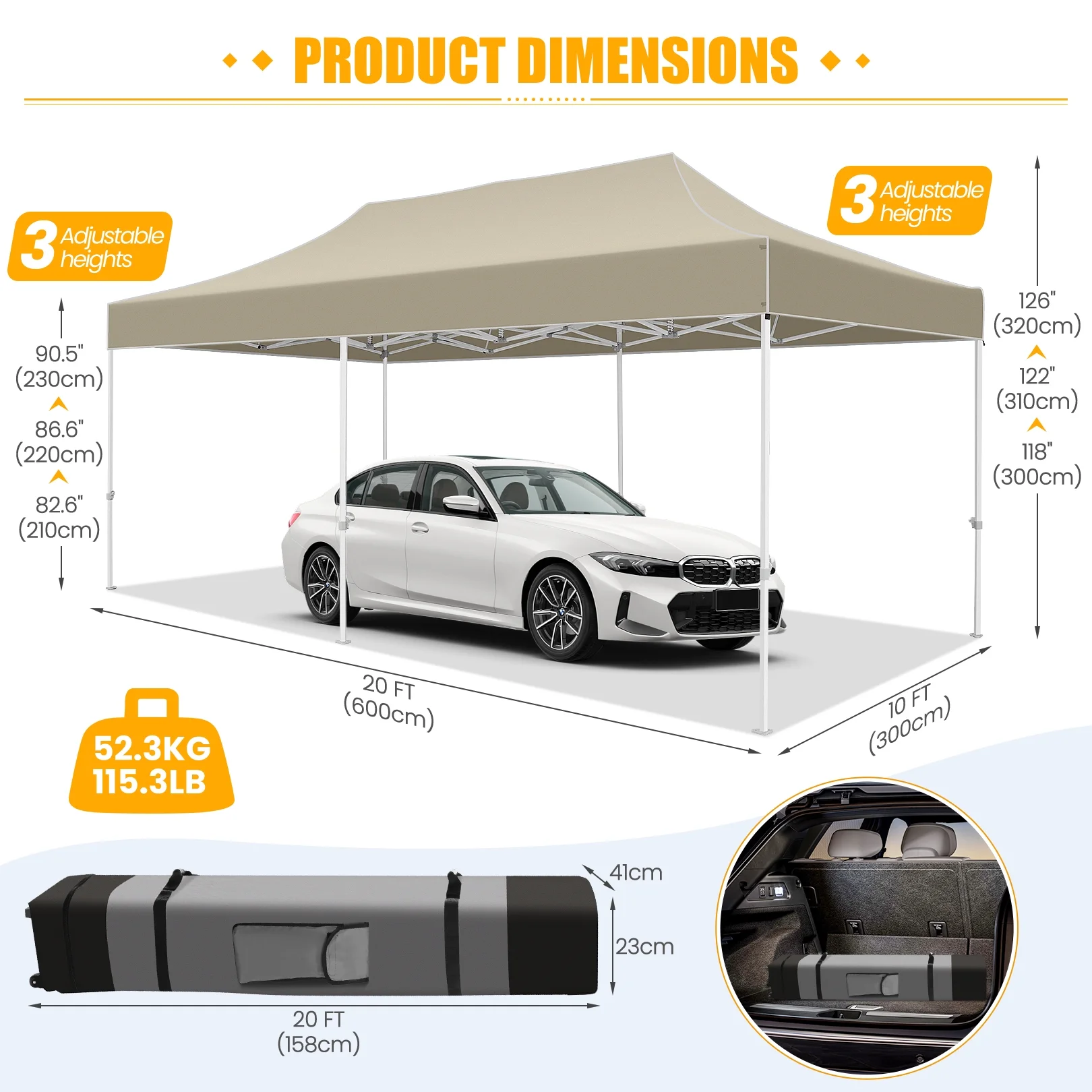 SANOPY 10x20 Pop up Canopy Tent Heavy Duty Party Tent Easy Set-up Instant Commercial Folding Outdoor Waterproof & UV 50+ Party Wedding Gazebo w/Roller Bag, 4 Sandbag (Upgraded Frame & Windproof),Khaki