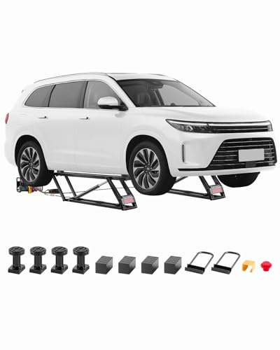 VEVOR Car Lift, 7000 lbs Capacity Car Lifts for Home Garage, 3-Level Adjustable with 29.4" Lift Height & Remote Control, Auto Lock Portable Car Lift with 4 Rubber Pads & 4 Lifting Columns