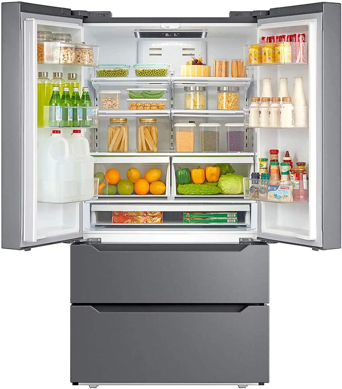 Smad 36" French Door Refrigerator 22.5 Cu.Ft, Refrigerator with Ice Maker, Counterdepth Refrigerator Bottom Freezer, Automatic Defrost, Humidity Controlled, Fingerprint-Proof Stainless Steel