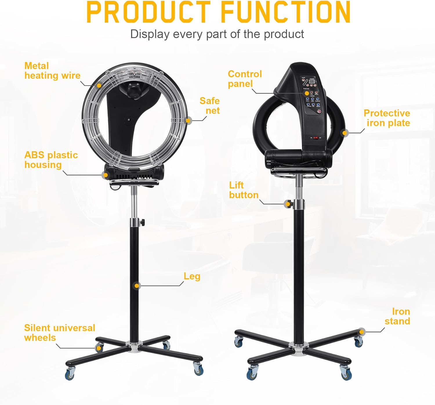 Samger 3 in 1 Professional Orbiting Hair Dryer Hair Color Processor, 110V 950W Adjustable Height Standing Salon Hair Dryers on Wheels Spa Drying Perming Machine Black