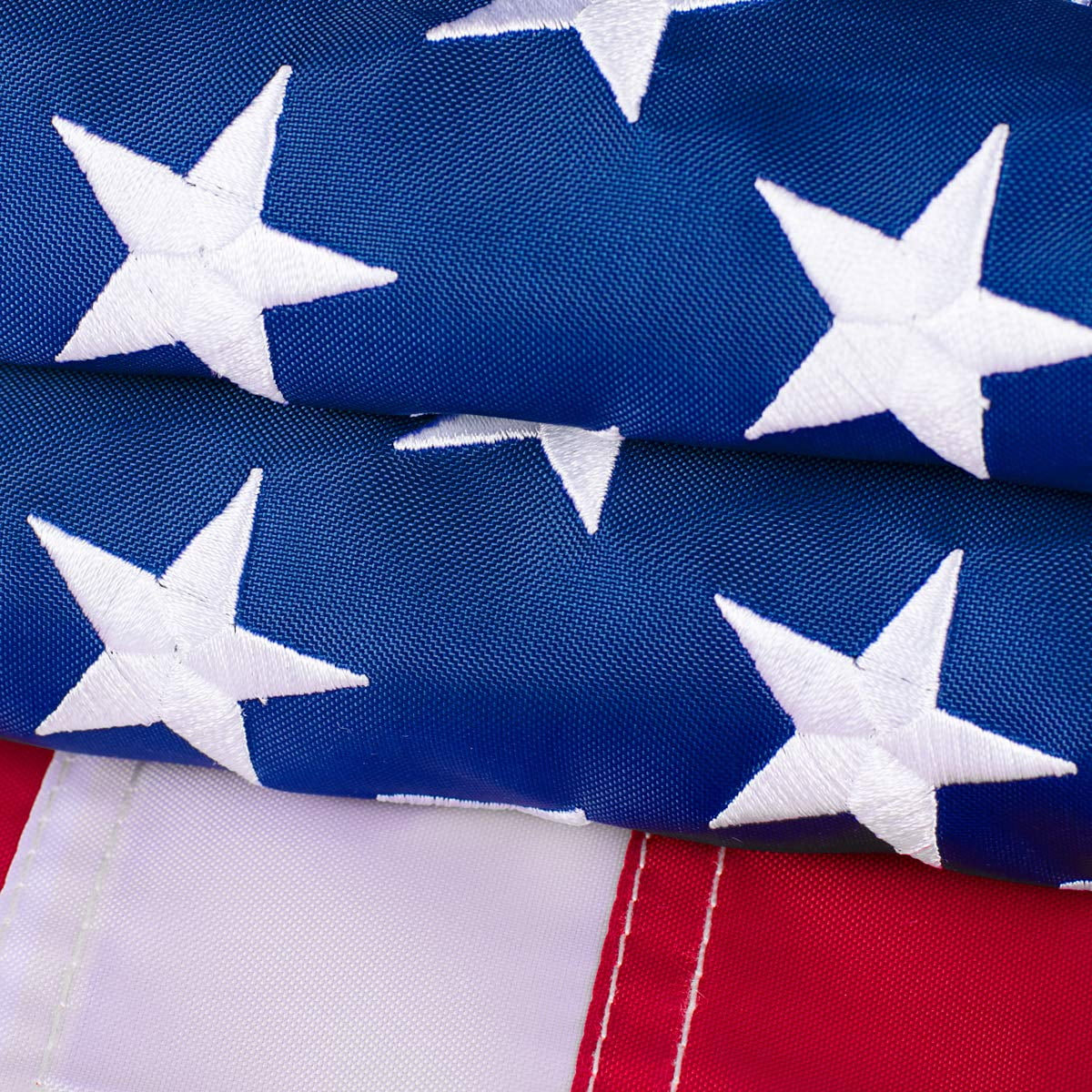 American Flag 10x15 FT Outdoor - USA Heavy duty Nylon US Flags with Embroidered Stars, Sewn Stripes and Brass Grommets