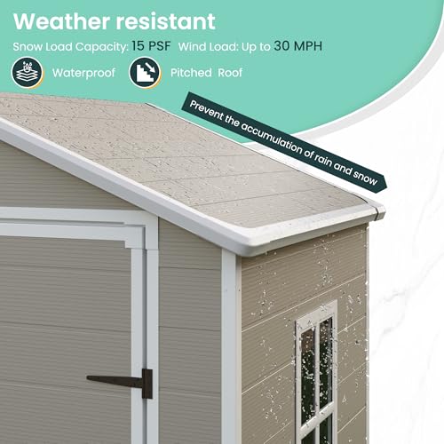 UDPATIO Outdoor Resin Storage Shed 6x4.5 FT, Plastic Garden Shed for Bike, Garbage Can, Tool, Outside Sheds with Lockable Door for Backyard, Patio, Lawn, Grey & White