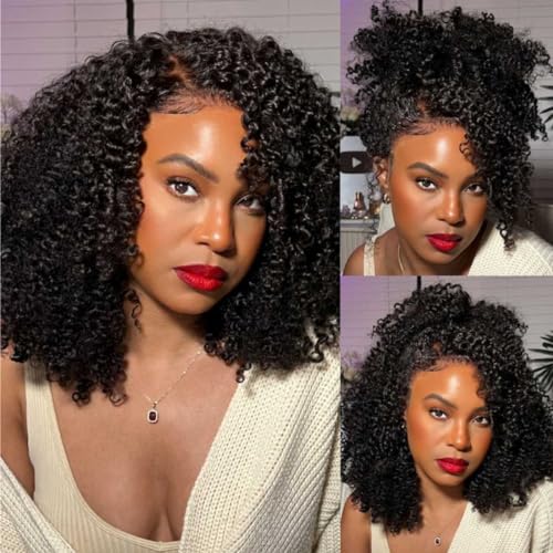 Beauty Forever 12inch Curly Glueless Wigs Human Hair 7X5 Bye Bye Knots Wear and Go Bob Wig with Reddish Brown,Pre Plucked Pre Cut HD Lace Short Curly Wig for Women 150% Density 33B Color