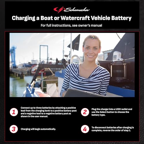 Schumacher Ship ‘n Shore SC1645 15A 12V Three-Bank On-Board Marine Sequential Battery Charger – for Lithium, Standard, AGM, and Deep-Cycle Batteries – Fully Automatic – Water Resistant