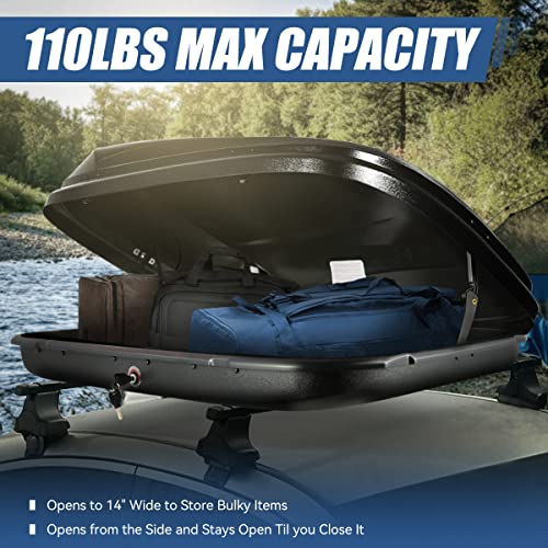 Auto Dynasty Hard Shell Roof Top Mount Car Storage Travel Luggage Box Cargo Carrier, 53 (L) x 34 (W) x 15 (H) Inches, Capacity 110 Pounds, 11 Cubic Feet (Tool-Free Install), Glossy Black Finish