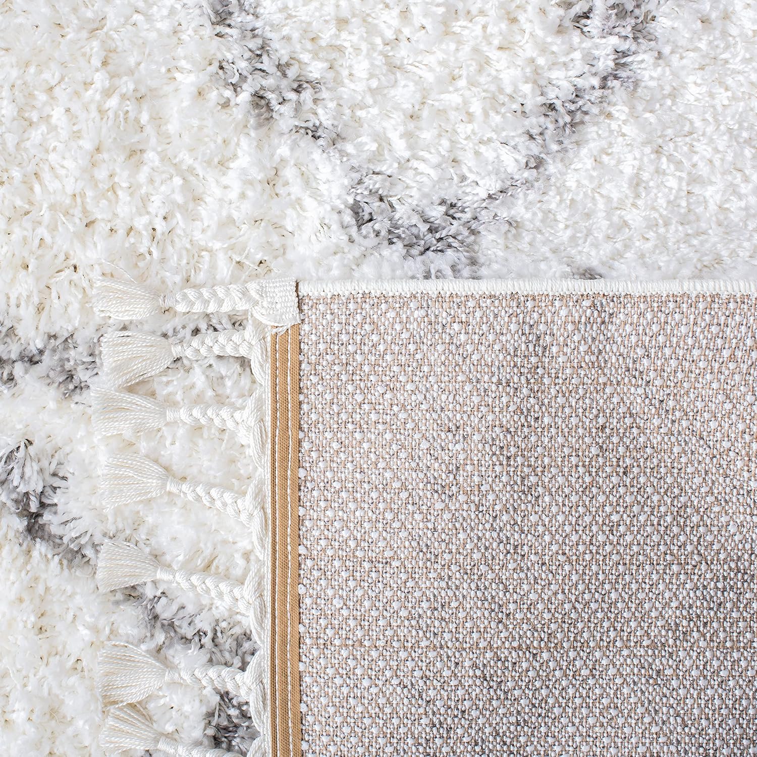 SAFAVIEH Pro Lux Shag Collection Area Rug - 9' x 12', Ivory & Grey, Boho Braided Design, Non-Shedding & Easy Care, 2-inch Thick Ideal for High Traffic Areas in Living Room, Bedroom (PLX436B)