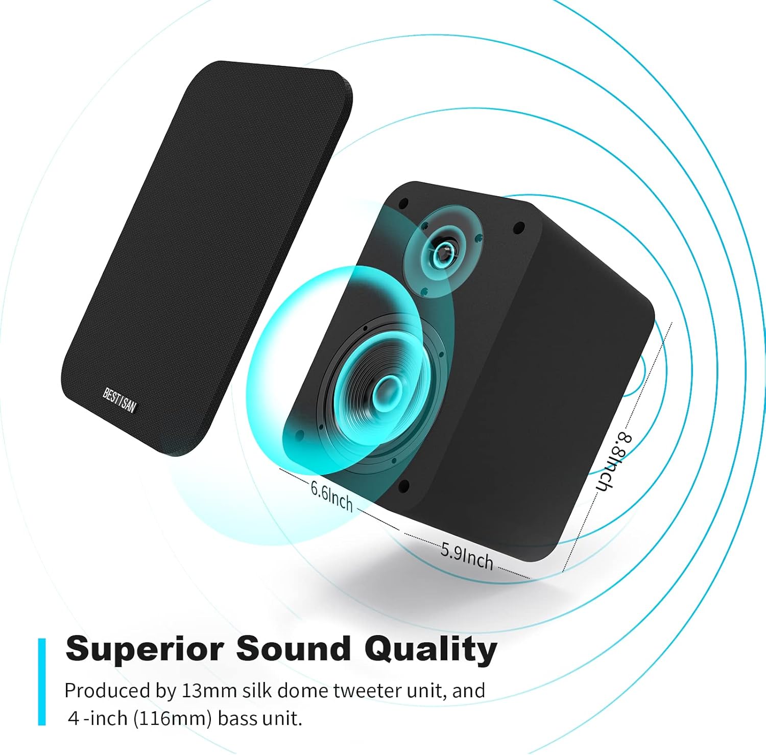 Bluetooth Bookshelf Speakers, Bestisan Bookshelf Active Speakers with Optical/RCA/Coax/USB Input for TV, Turntables, 50W RMS Home 2.0 Neared Field Audio Speakers with Speaker Out, (Pair, Black)