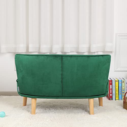 2-Seat Kid Sofa Couch with Velvet Fabric,Kid Sofa Chair with Wooden Frame for 3-6 Age Children Gift,35.6" Length, Emerald