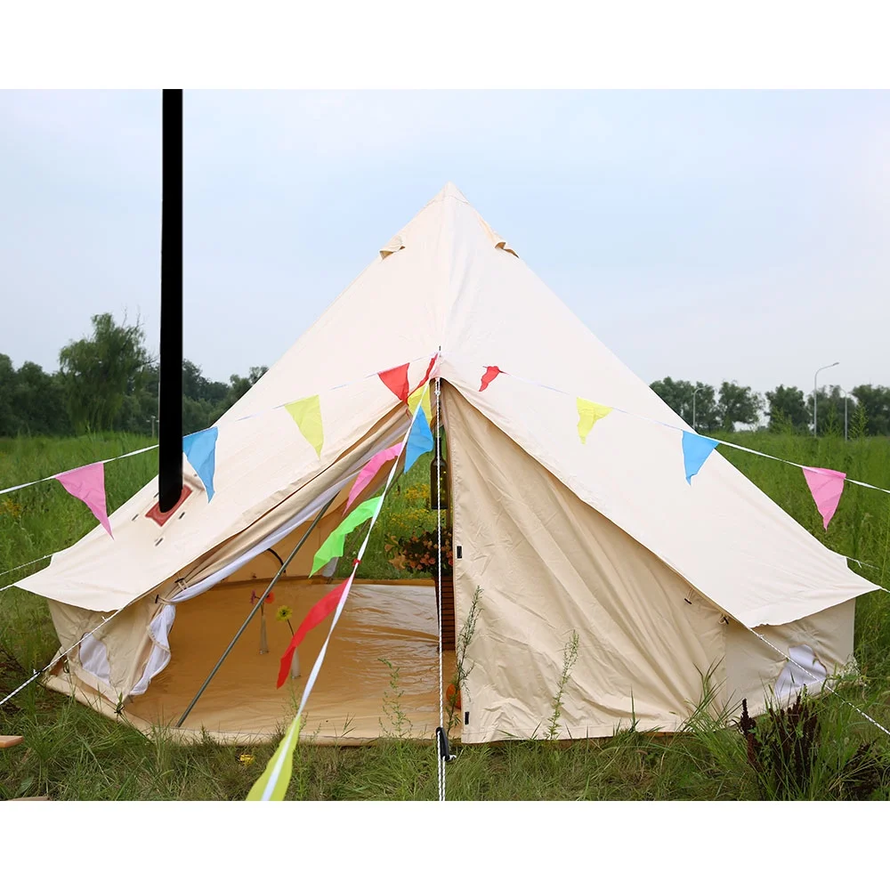 UNISTRENGH 6M Double Door Bell Tent Waterproof Cotton Canvas Glamping Tent Yurt for Wedding