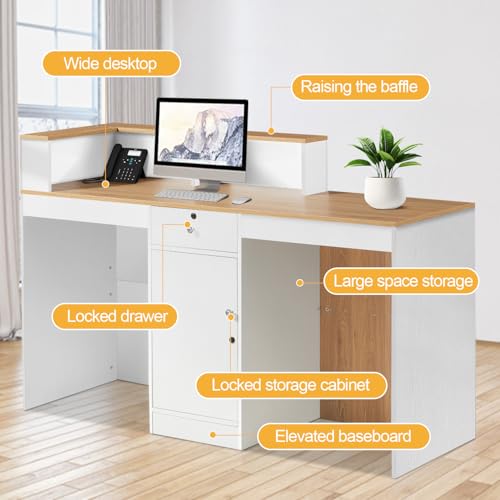 Reception Desk with Counter,Front Desk checkout counter with Lockable Drawer & Door Cabinet,Front Counter Desk Reception Retail Counter Table for Salon Lobby Shop Reception Room Checkout Office（100cm）