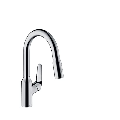 hansgrohe Focus N Black High Arc Kitchen Faucet, Kitchen Faucets with Pull Down Sprayer, Faucet for Kitchen Sink, Brushed Black Chrome 71800341